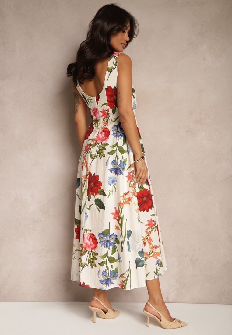 elsa.m by may Rochie bejă evazată din bumbac cu imprimeu floral Ilanis