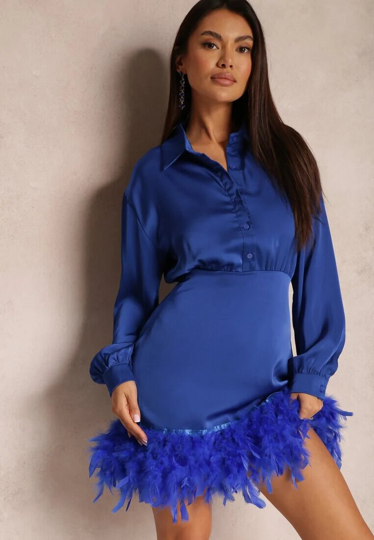 elsa.m by may Rochie Bleumarin din satin cu pene la tiv Abira