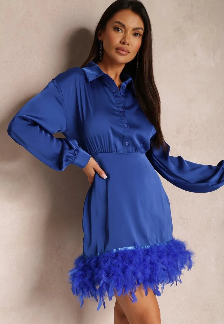 elsa.m by may Rochie Bleumarin din satin cu pene la tiv Abira