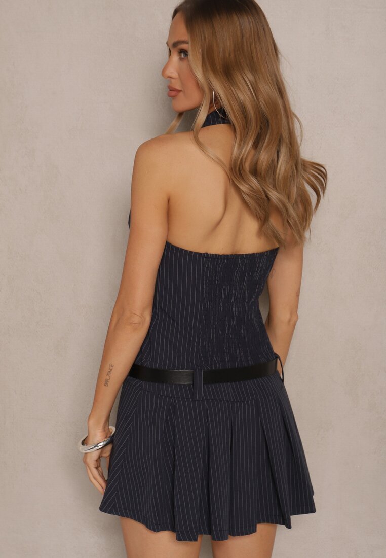 elsa.m by may Rochie Bleumarin din viscoză și bumbac cu curea decorativă Divelora