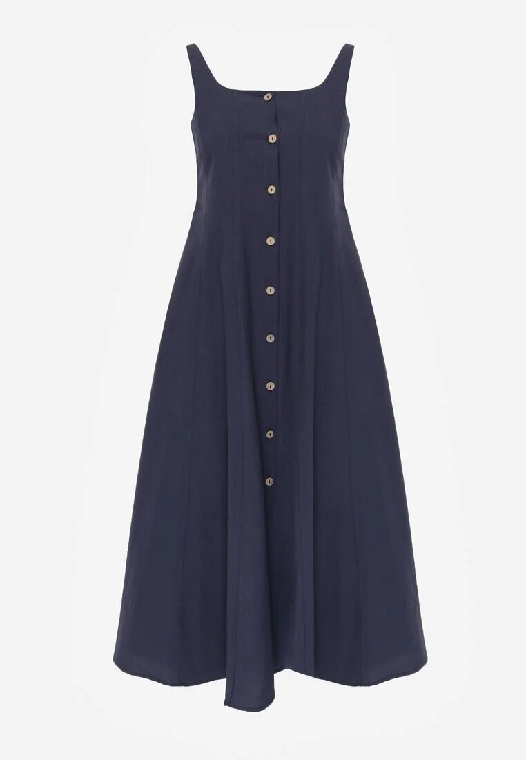 elsa.m by may Rochie Bleumarin Evazată cu Vâscoză și Bumbac Decorată cu nasturi Nikippe