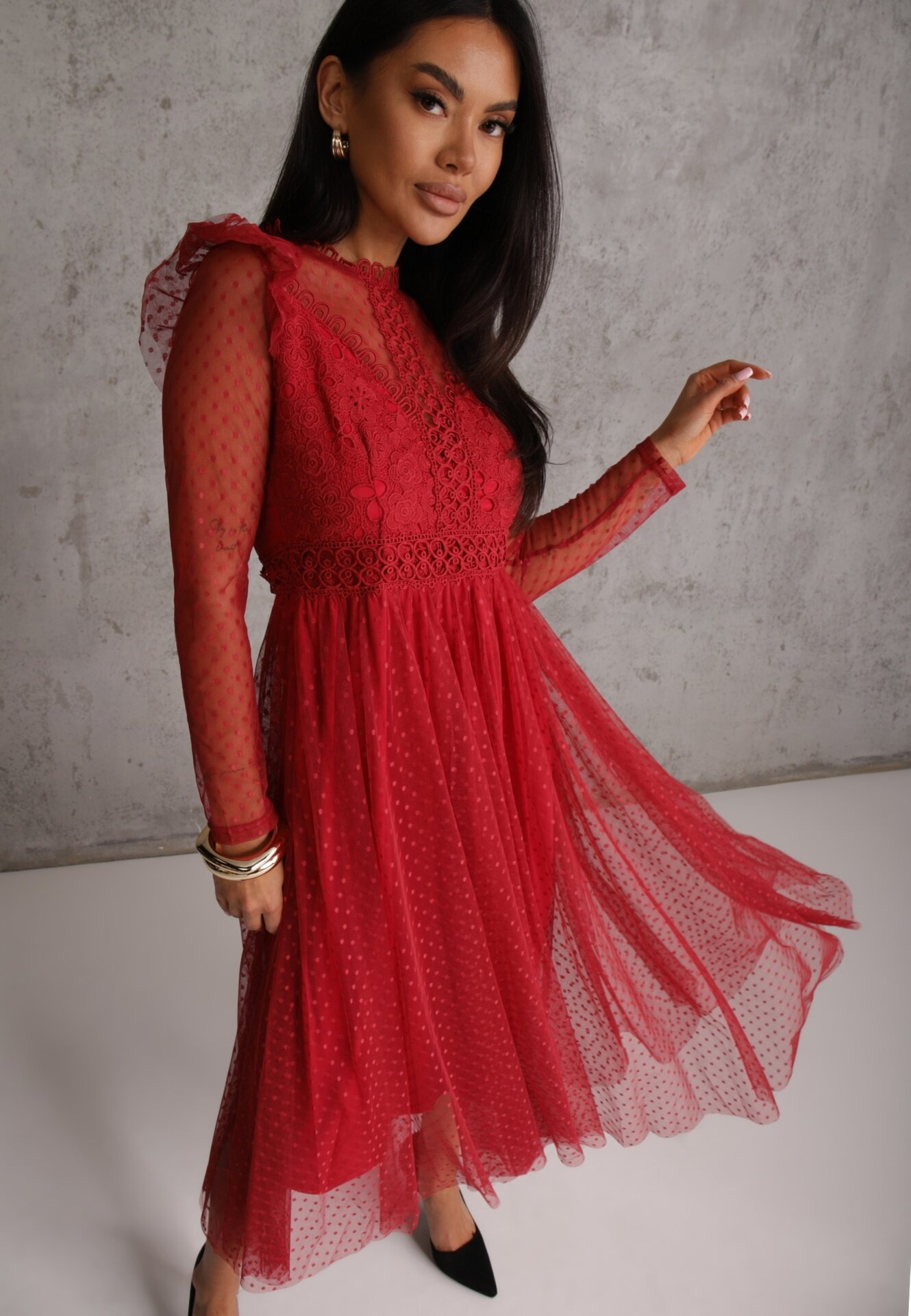 elsa.m by may Rochie Bordo cu Dantelă și Tul Welvia