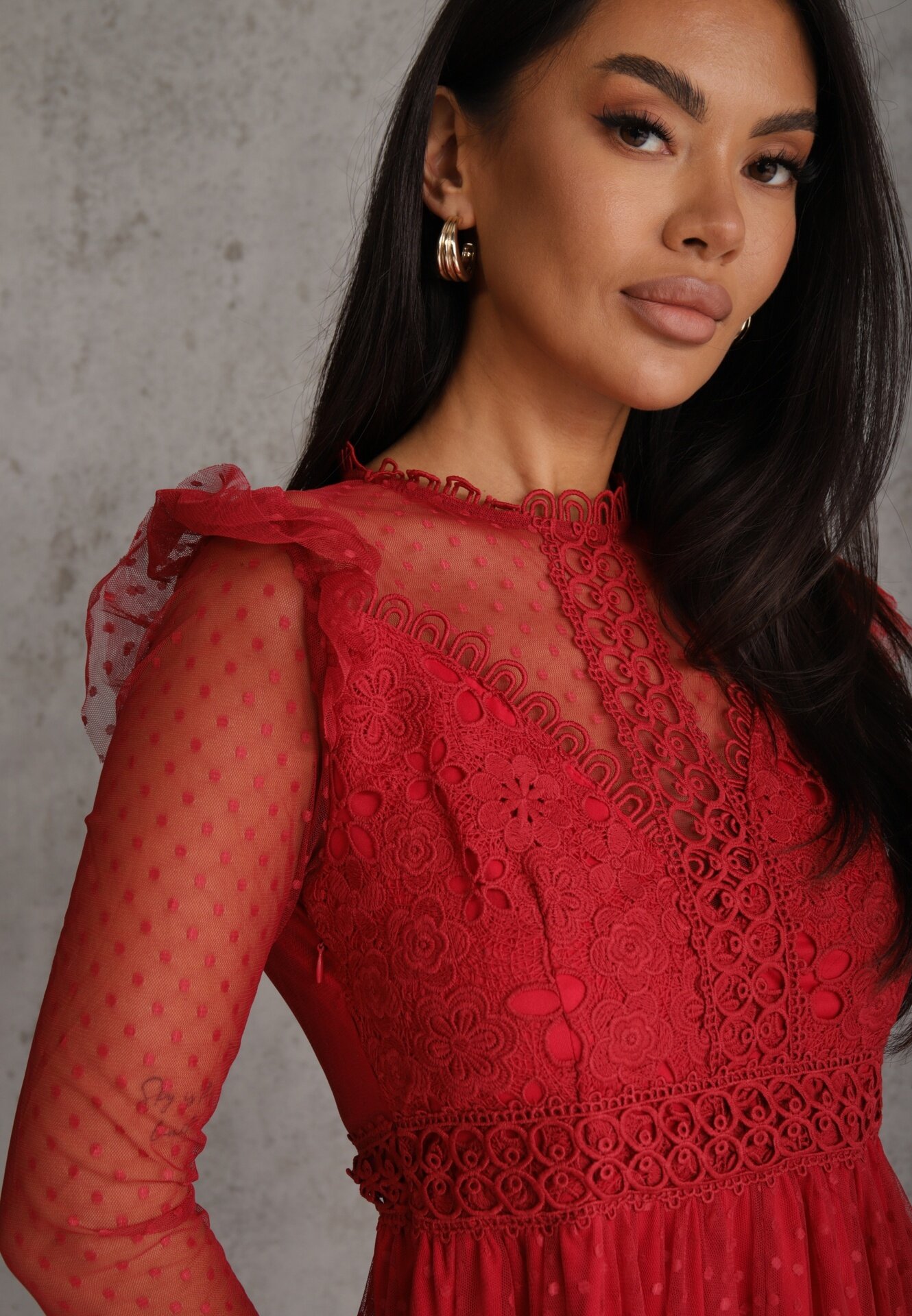 elsa.m by may Rochie Bordo cu Dantelă și Tul Welvia