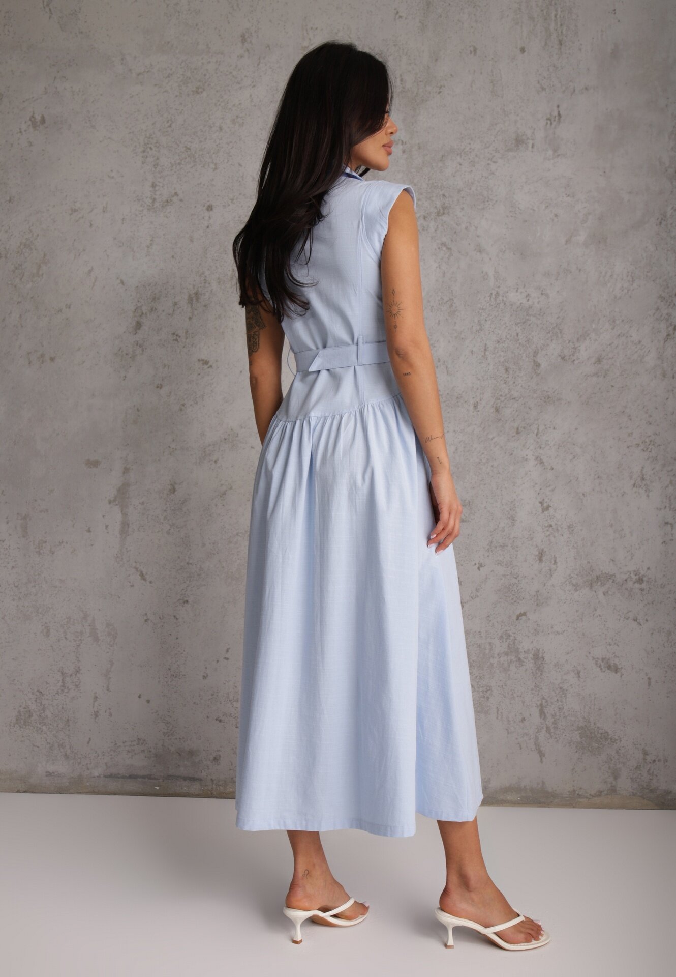 elsa.m by may Rochie Cămașă Albastră din bumbac-viscoză Fără Mâneci cu curea Athithoe