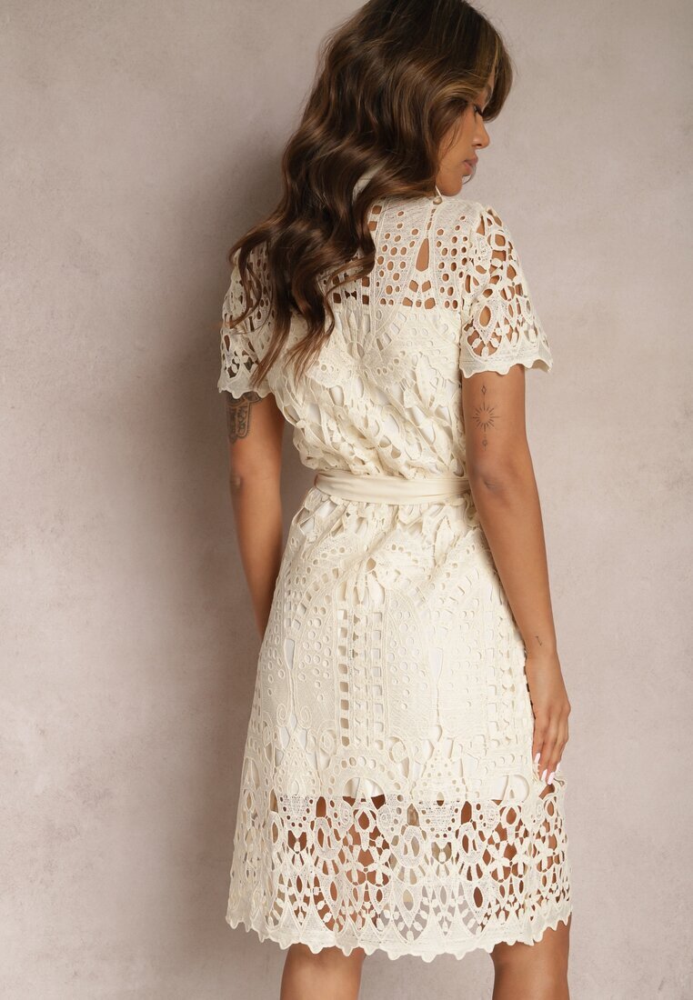 elsa.m by may Rochie-cămașă bej midi cu detalii ajurate Tatrasi