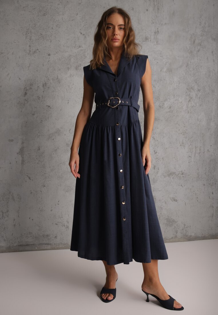 elsa.m by may Rochie cămașă Bleumarin din bumbac și viscoză fără mâneci cu curea Athithoe
