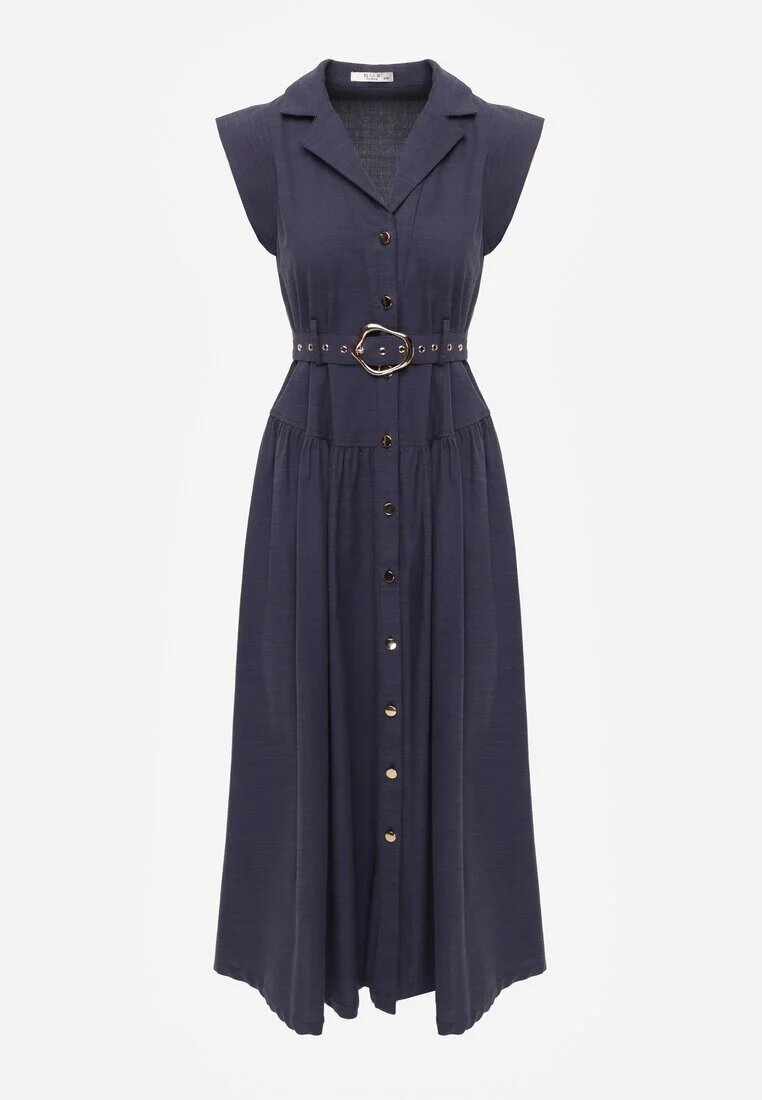 elsa.m by may Rochie cămașă Bleumarin din bumbac și viscoză fără mâneci cu curea Athithoe