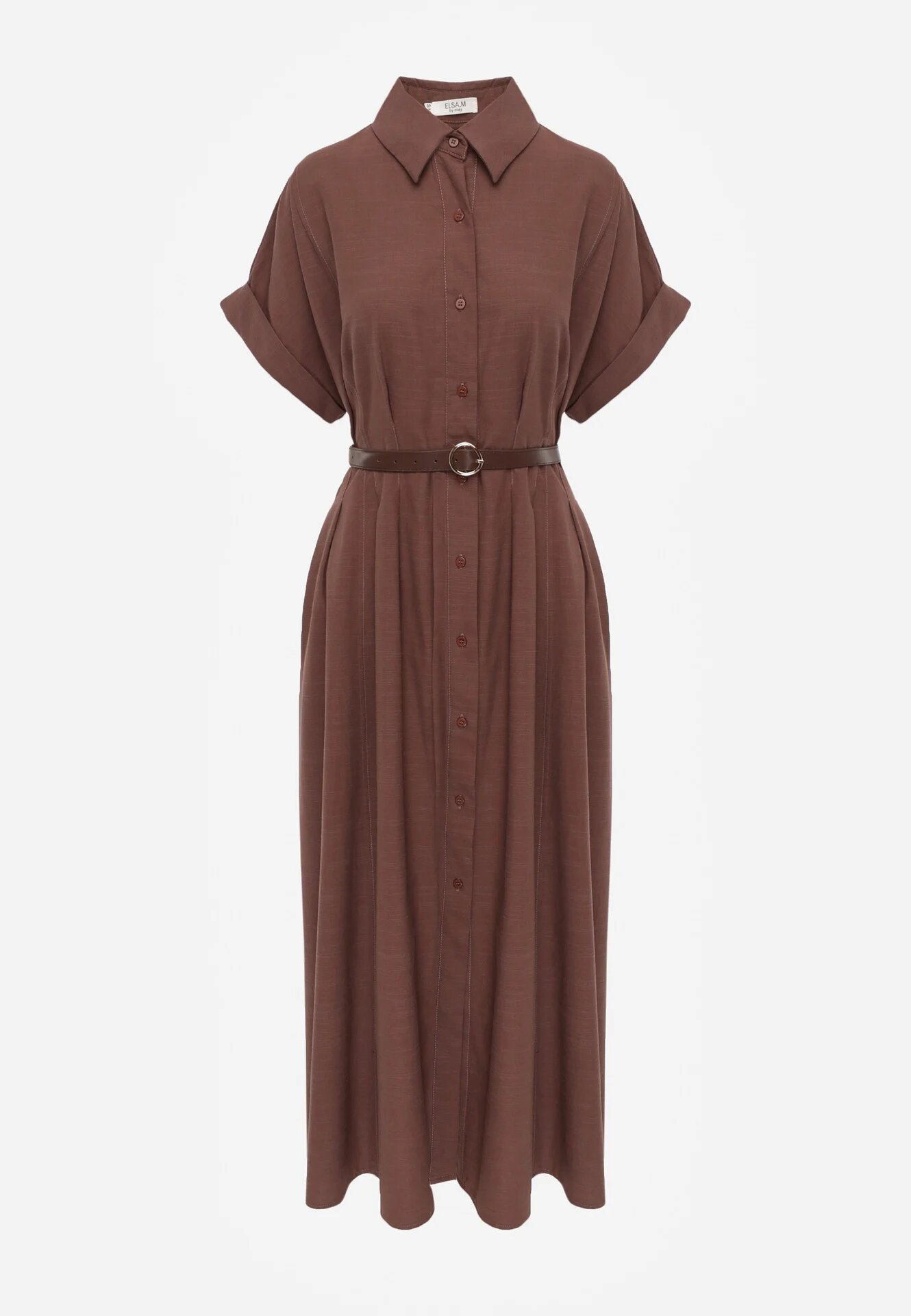 elsa.m by may Rochie-cămașă din bumbac și vâscoză cu dungă îngustă în talie Coriopis Maro
