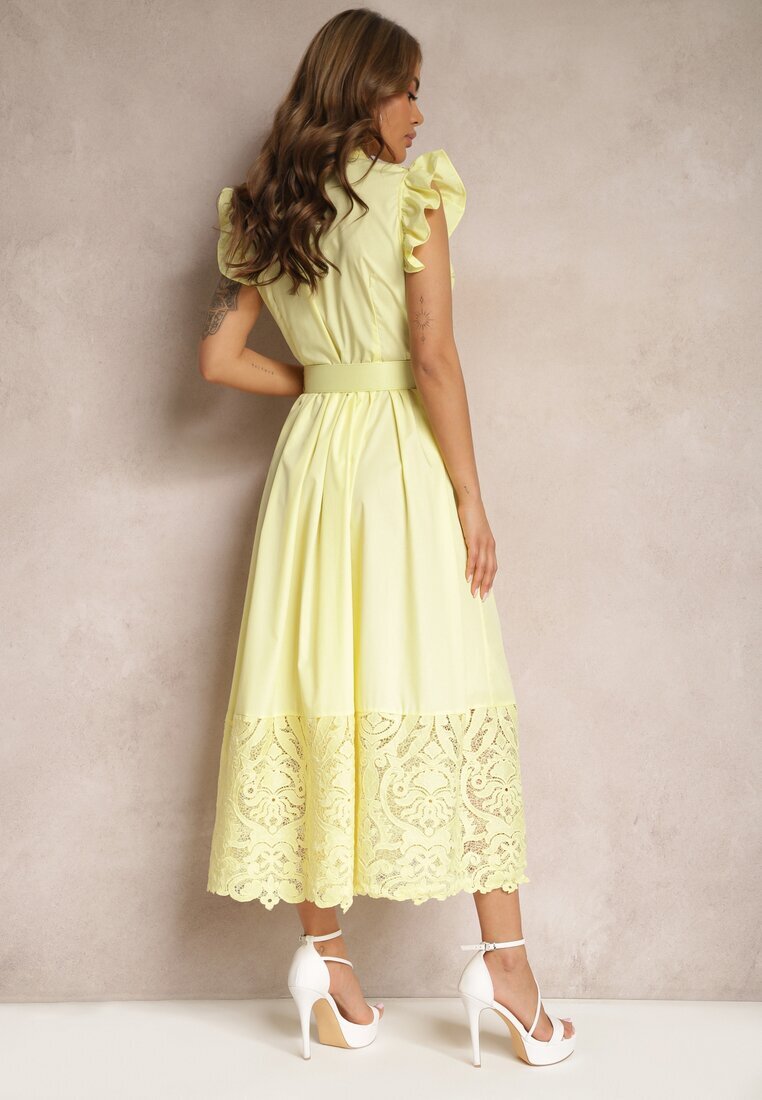 elsa.m by may Rochie Cămașă Galbenă cu decor ajurat și curea cu cataramă dreptunghiulară Trika