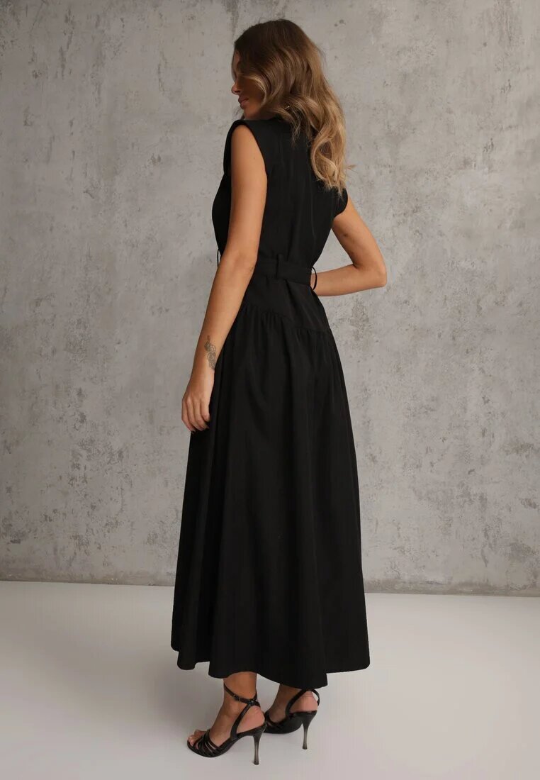 elsa.m by may Rochie Cămașă negră Fără Mâneci cu Cordon și Cataramă Metalică Thespiphia