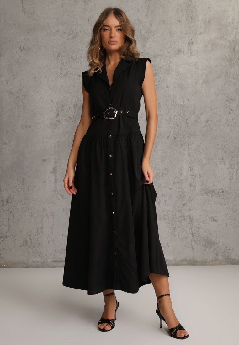 elsa.m by may Rochie Cămașă negră Fără Mâneci cu Cordon și Cataramă Metalică Thespiphia