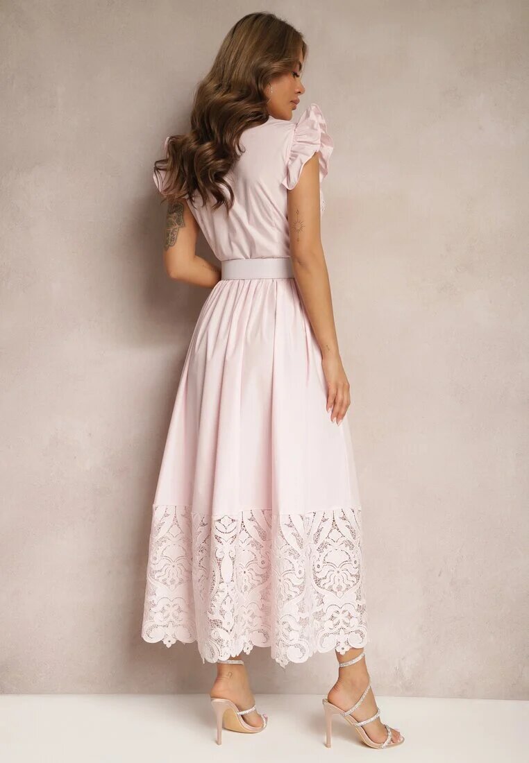 elsa.m by may Rochie cămașă Roz cu Broderie Ajurată și Curea cu Cataramă Dreptunghiulară Trika