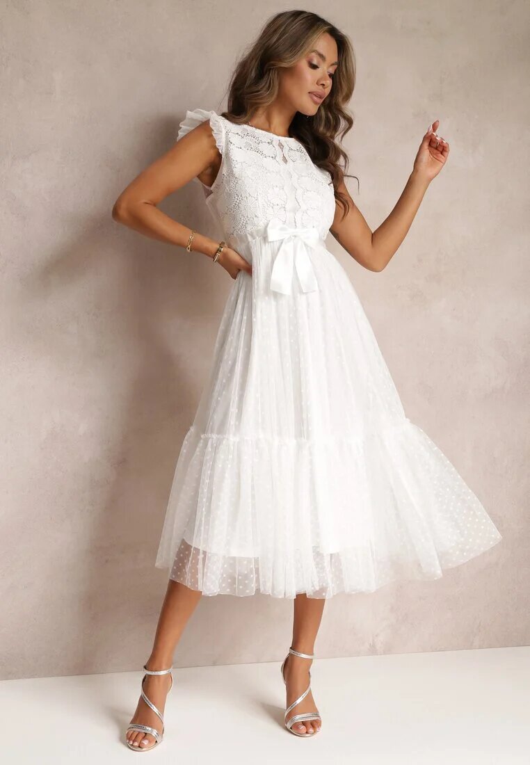 elsa.m by may Rochie Cambrată Albă cu Fustă de tul și Partea de sus de dantelă Darela