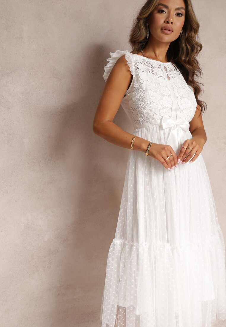 elsa.m by may Rochie Cambrată Albă cu Fustă de tul și Partea de sus de dantelă Darela