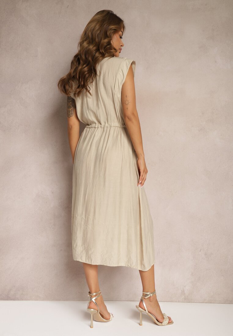 elsa.m by may Rochie camiseră bej din Viscoză fără Mâneci cu Elastic în Talie Noreviana