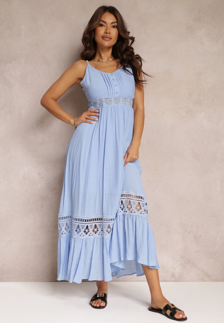 elsa.m by may Rochie Cloș Albastră Maxi cu Volan și Dantelă Luluma
