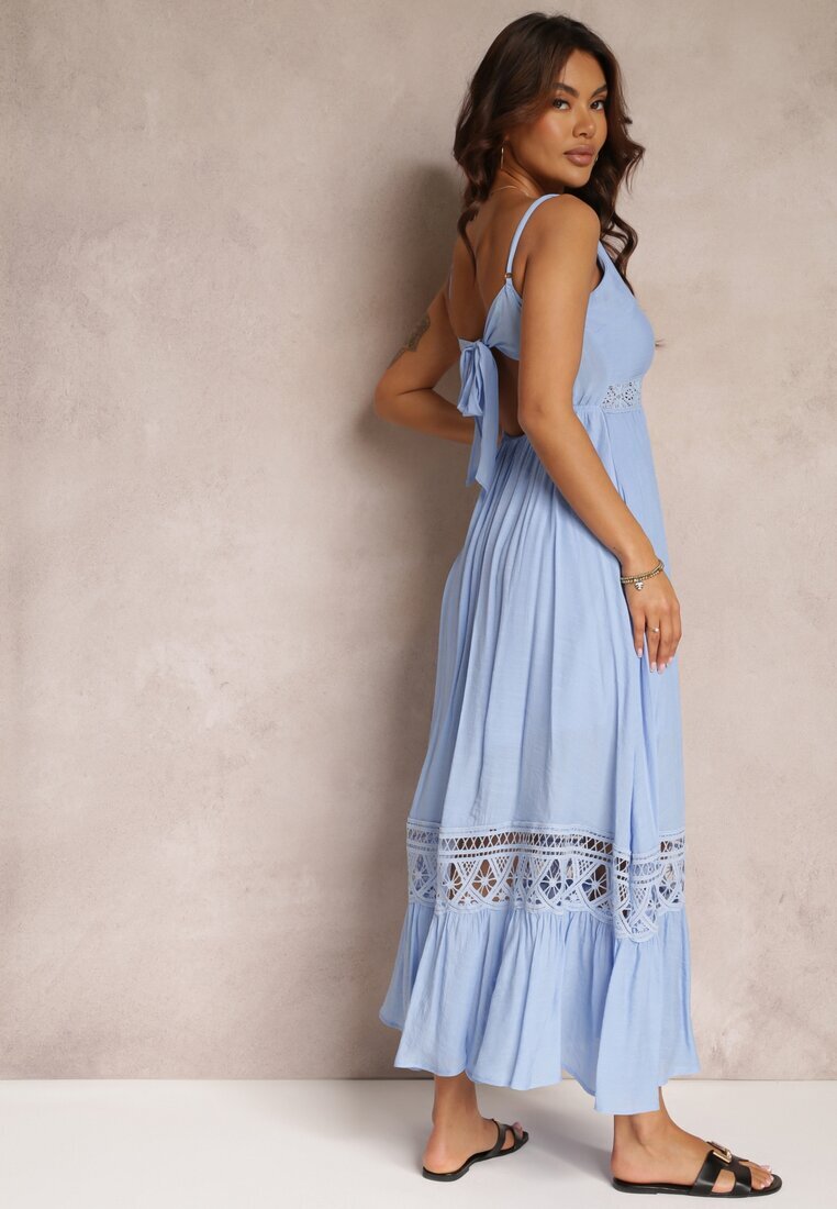 elsa.m by may Rochie Cloș Albastră Maxi cu Volan și Dantelă Luluma