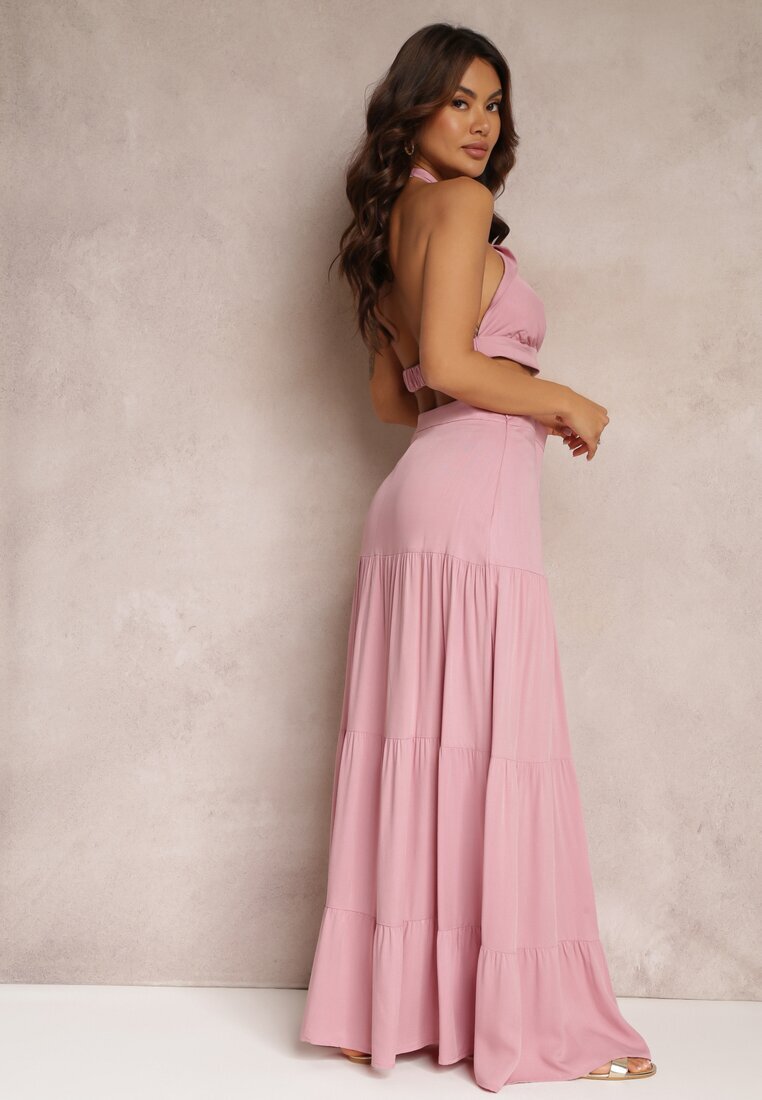 elsa.m by may Rochie Cloș Roz din Viscoză cu Legătură și Decupaje Kailen