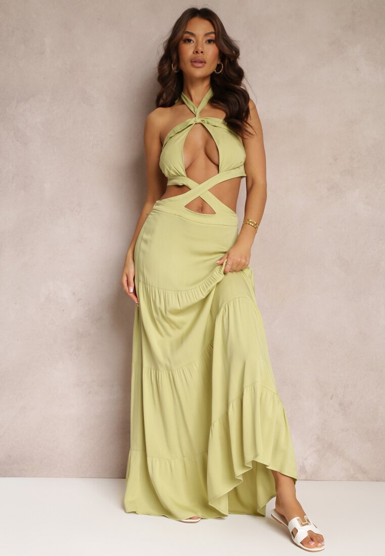 elsa.m by may Rochie Cloș Verde deschis din Viscoză cu Legare și Decupaje Kailen