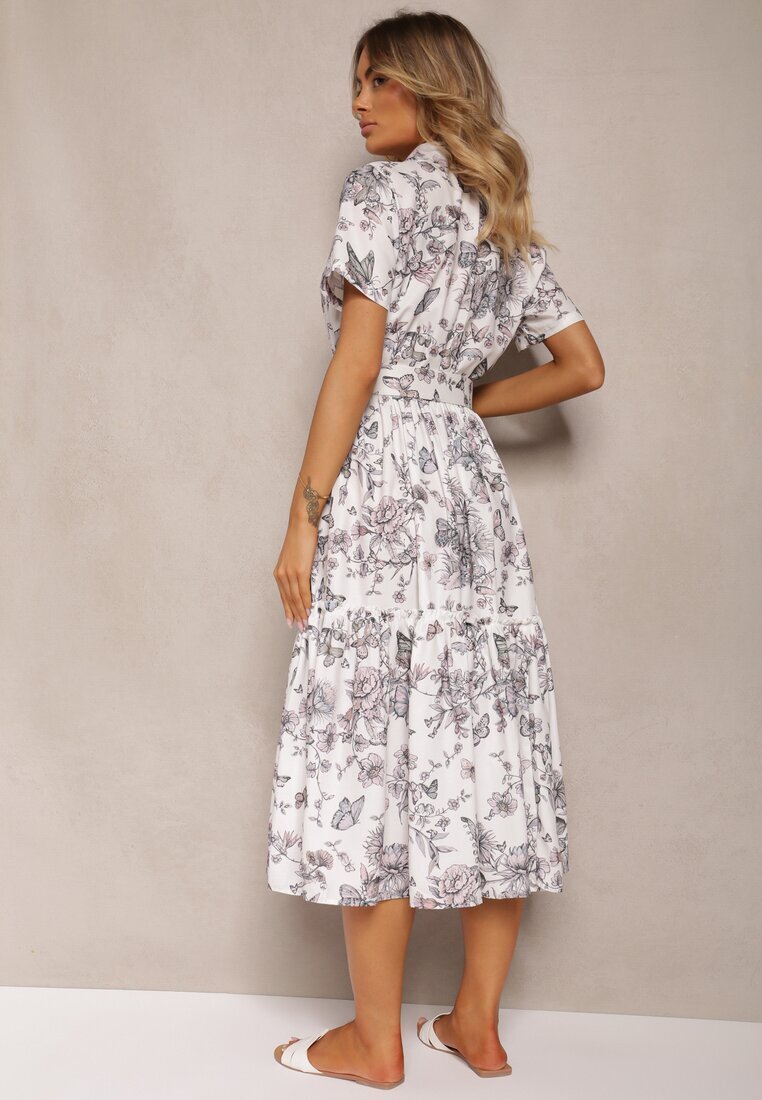 elsa.m by may Rochie de cocktail cloș Alb-Gri cu curea decorată cu cataramă și elastic în talie Vimalinne