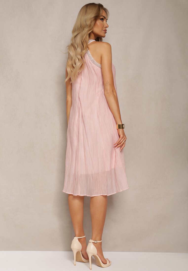 elsa.m by may Rochie de cocktail roz fără mâneci cu perle decorative și volane Hilalia