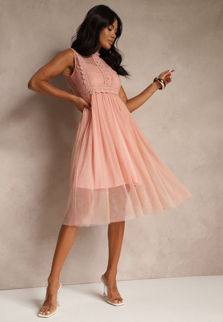 elsa.m by may Rochie de Cocktail Roz închis Midi cu corsaj din dantelă și fustă din tul Nebulia