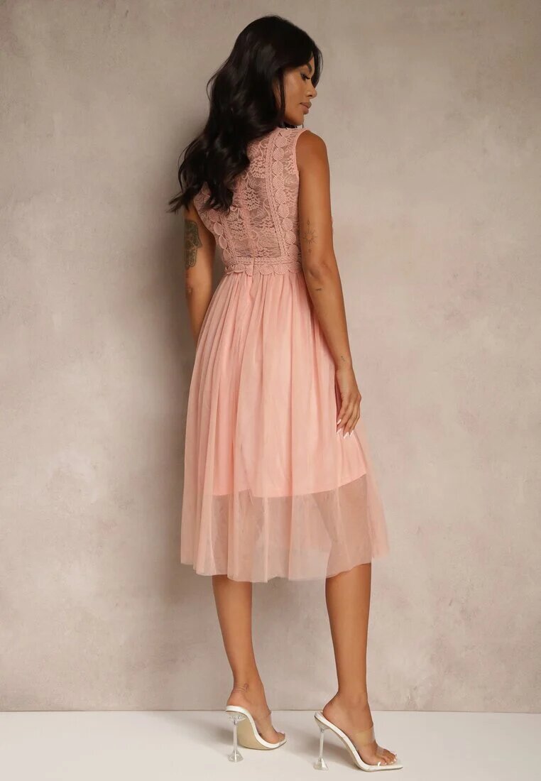 elsa.m by may Rochie de Cocktail Roz închis Midi cu corsaj din dantelă și fustă din tul Nebulia