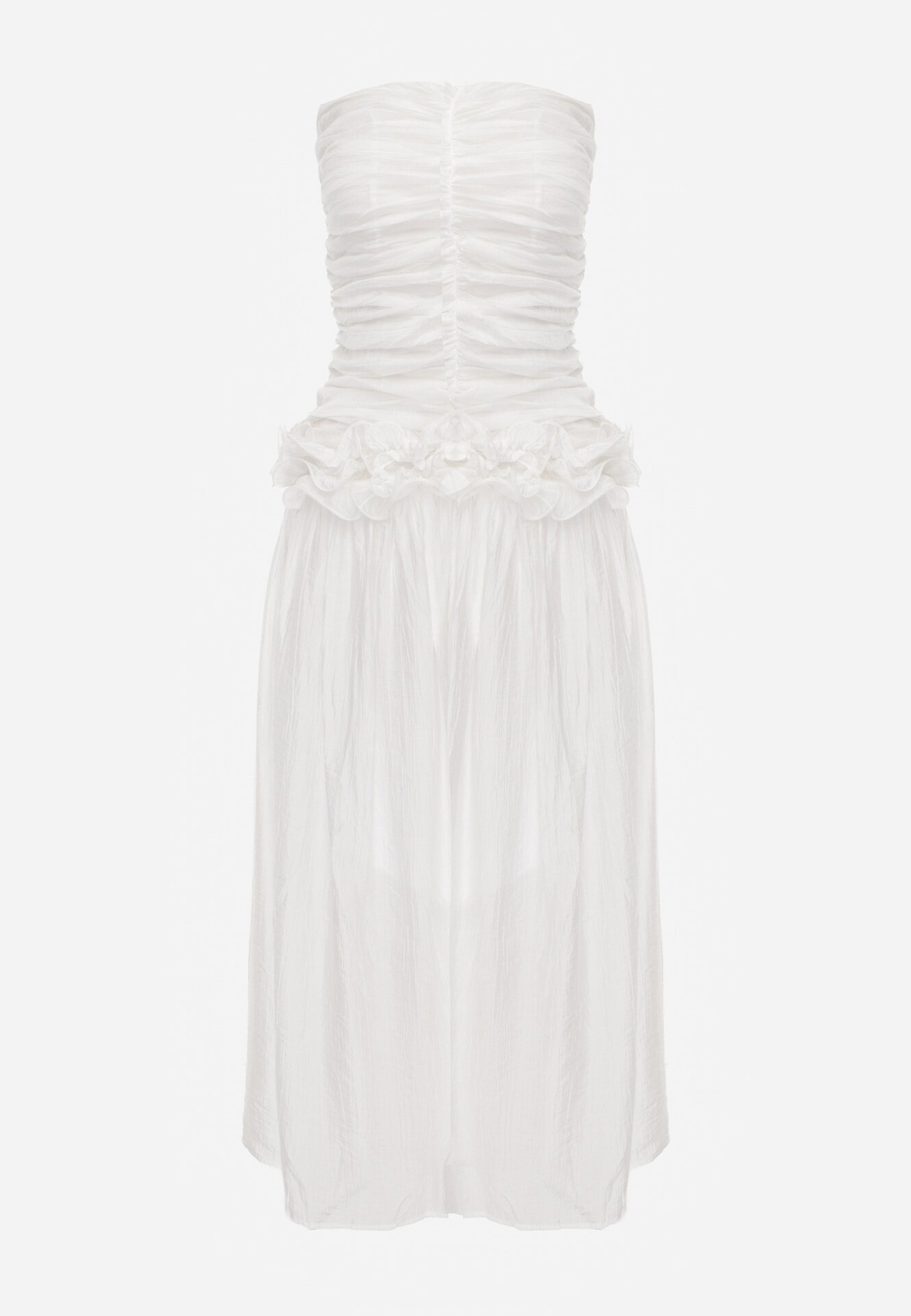 elsa.m by may Rochie de seară cu bumbac volănașe și fronseuri Iomasia Albă