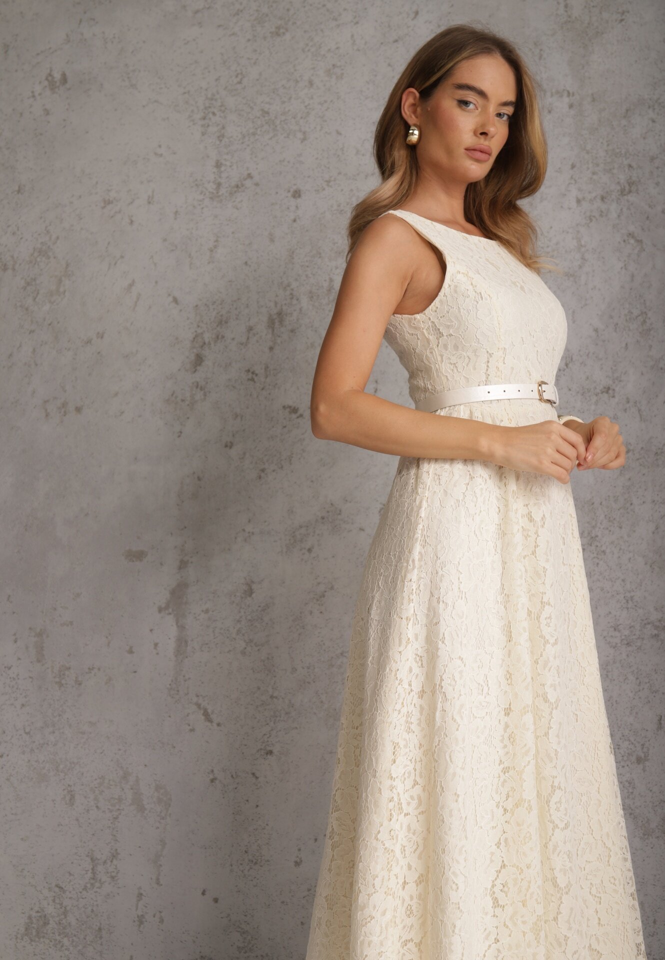 elsa.m by may Rochie de seară din dantelă cu bumbac și viscoză decorată cu dungi Chaleite Bej