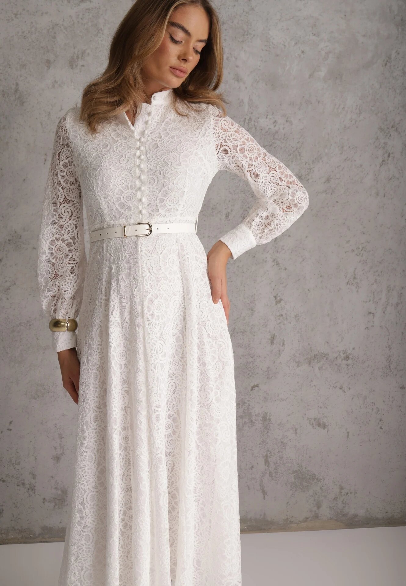 elsa.m by may Rochie de seară din dantelă cu vâscoză bumbac și curea Saphosi Albă
