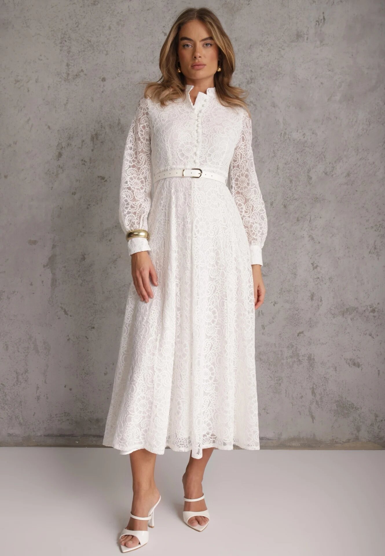 elsa.m by may Rochie de seară din dantelă cu vâscoză bumbac și curea Saphosi Albă
