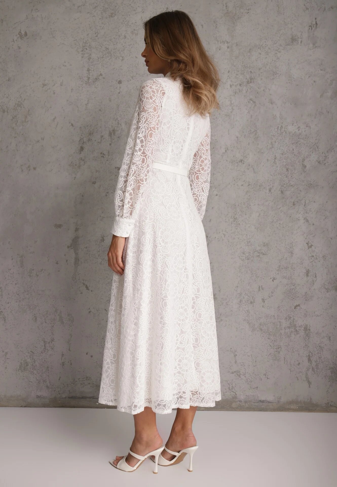 elsa.m by may Rochie de seară din dantelă cu vâscoză bumbac și curea Saphosi Albă