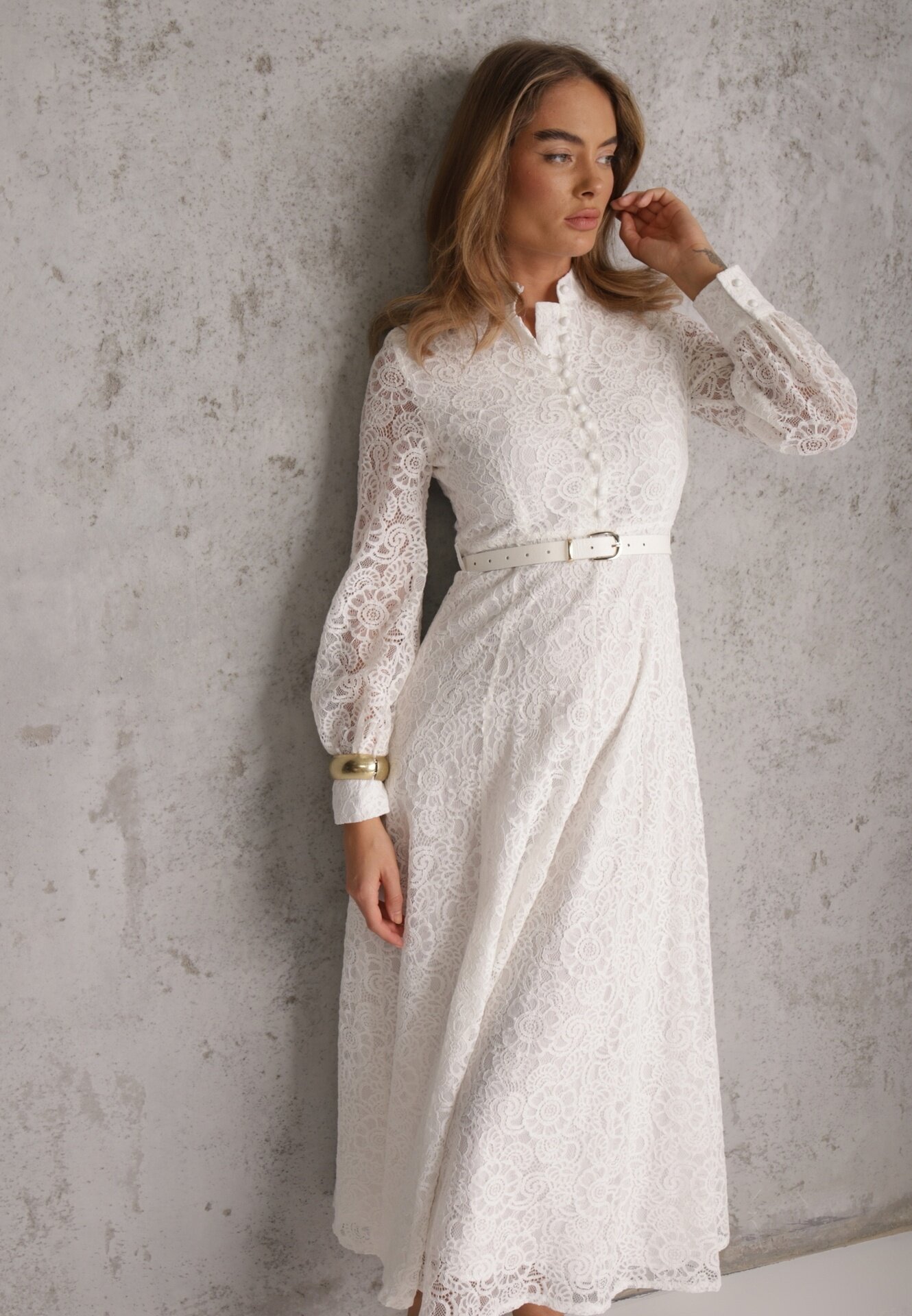 elsa.m by may Rochie de seară din dantelă cu vâscoză bumbac și curea Saphosi Albă