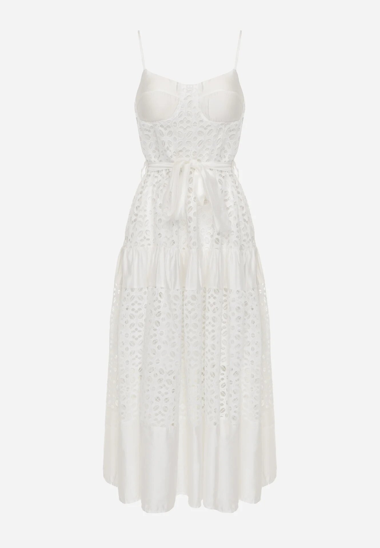 elsa.m by may Rochie Decupată Albă cu croială evazată cu bretele și cu cordon din material Residia