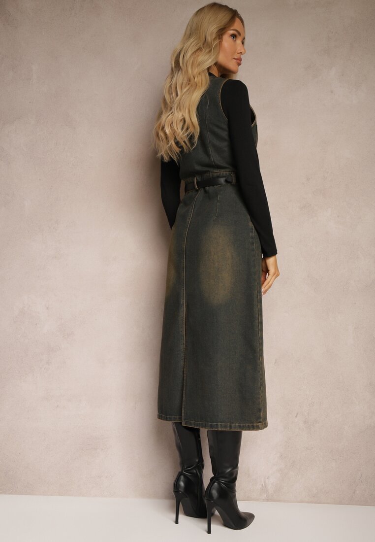 elsa.m by may Rochie Denim Bleumarin cu curea din imitație de piele și șliț cu fermoar Samicella