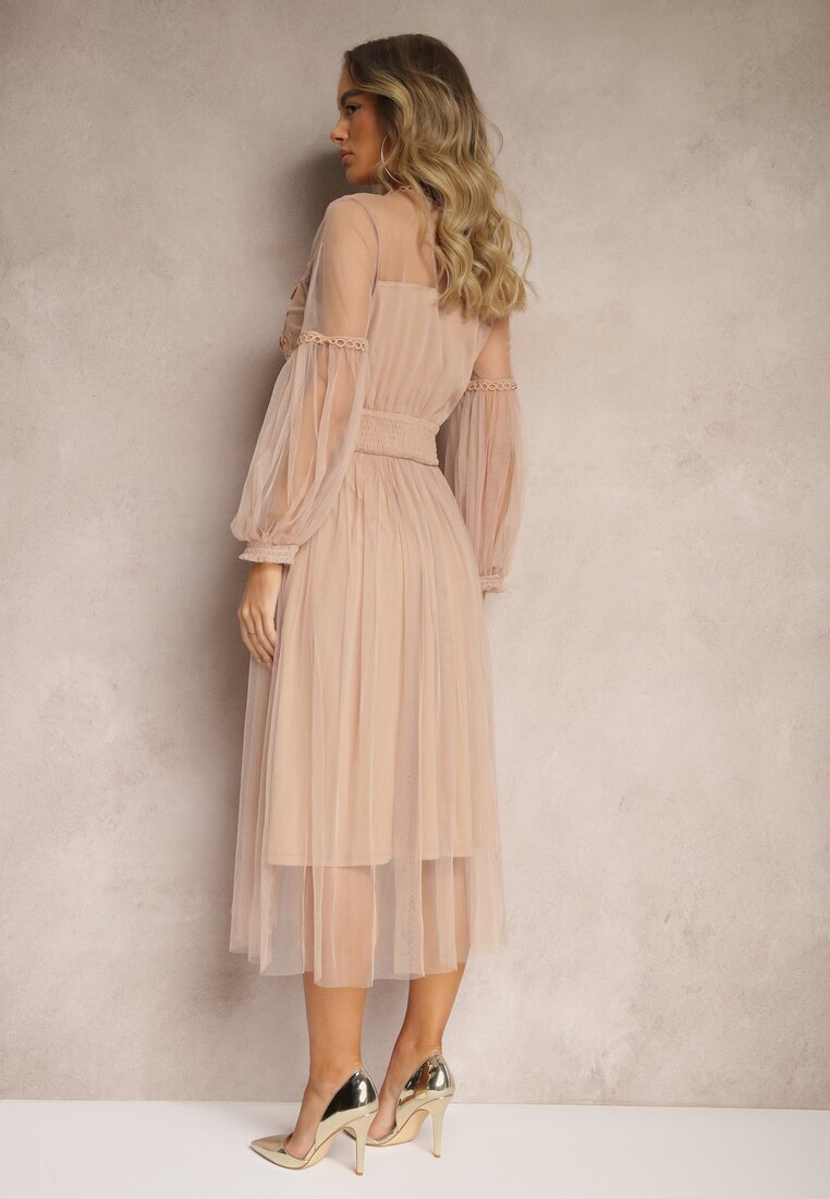 elsa.m by may Rochie din tul bej închis cloș cu dantelă Nirthe