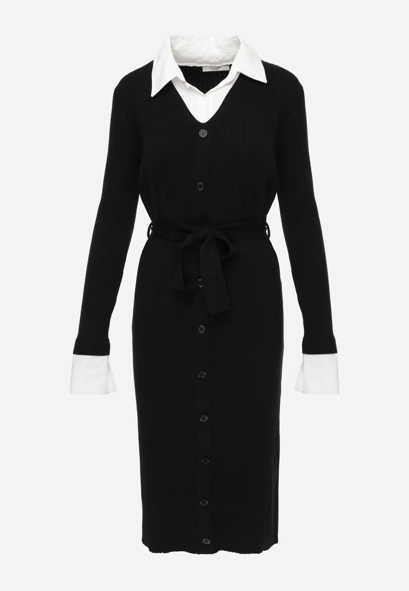 elsa.m by may Rochie din vâscoză cu guler decorativ manșete și dungi Ziona Neagră