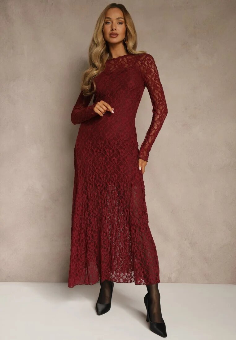 elsa.m by may Rochie Elegantă Bordeaux de Dantelă cu Spatele Decupat Lilafera