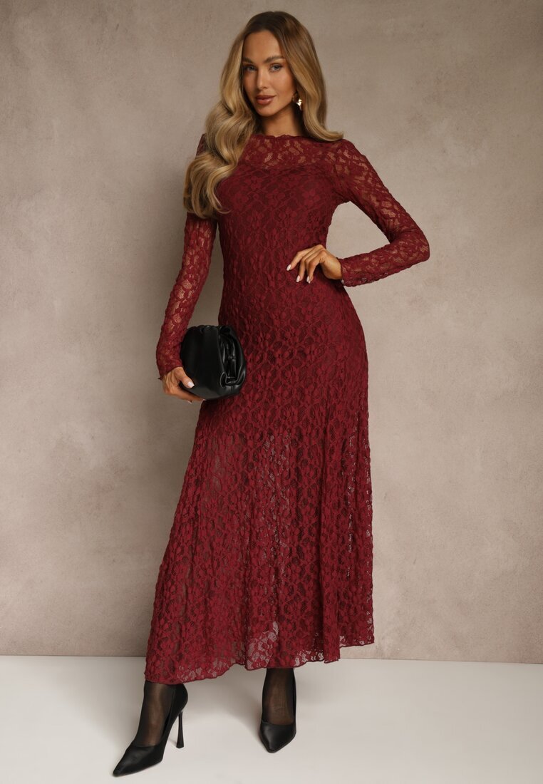 elsa.m by may Rochie Elegantă Bordeaux de Dantelă cu Spatele Decupat Lilafera