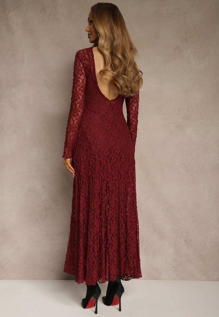 elsa.m by may Rochie Elegantă Bordeaux de Dantelă cu Spatele Decupat Lilafera