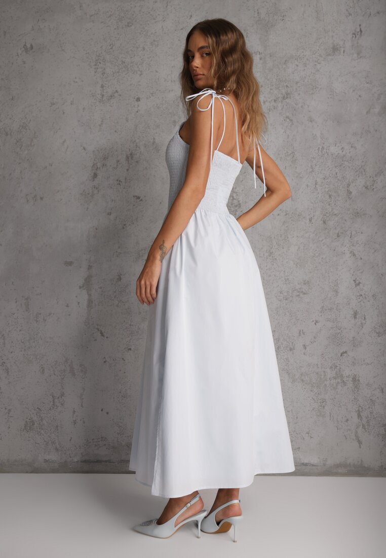 elsa.m by may Rochie evazată albastră din bumbac cu elastic la bust și bretele cu legare Omphoreia