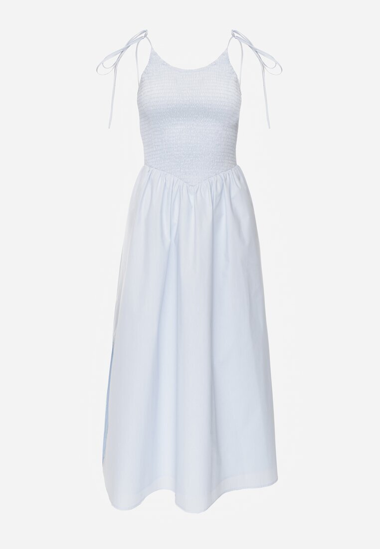 elsa.m by may Rochie evazată albastră din bumbac cu elastic la bust și bretele cu legare Omphoreia