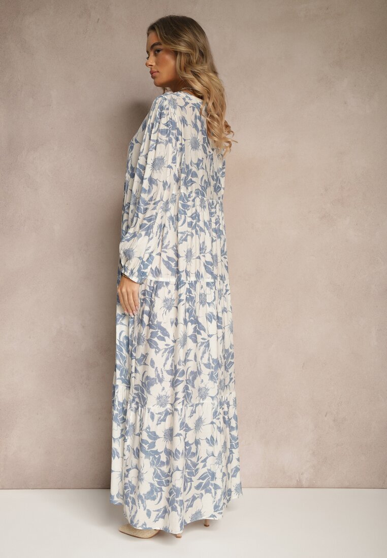 elsa.m by may Rochie Evazată Albastră din Bumbac cu Imprimeu Floral Efalora