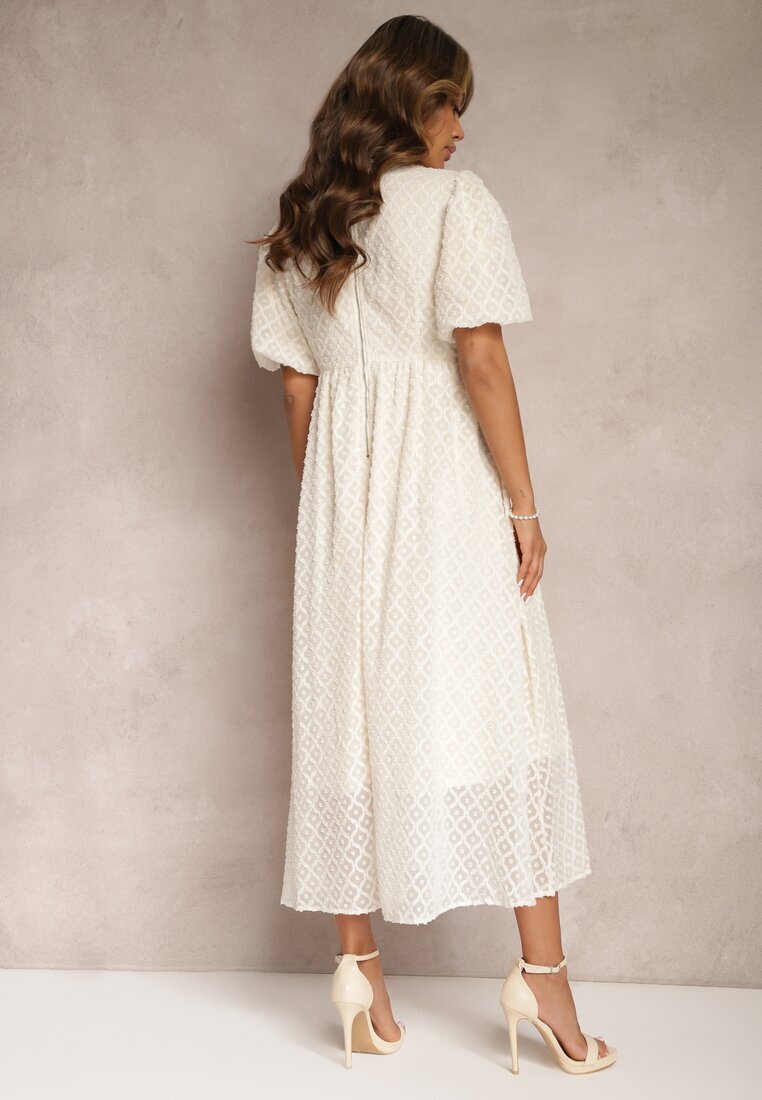 elsa.m by may Rochie evazată bej brodată maxi cu mânecă scurtă Garneta