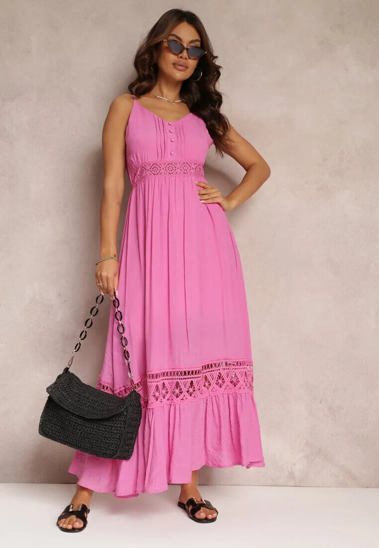 elsa.m by may Rochie Evazată Fuchsia Maxi cu Volănaș și Dantelă Luluma
