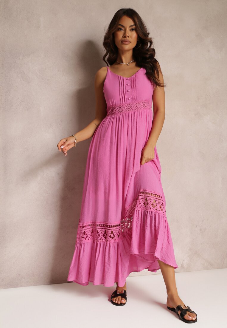 elsa.m by may Rochie Evazată Fuchsia Maxi cu Volănaș și Dantelă Luluma