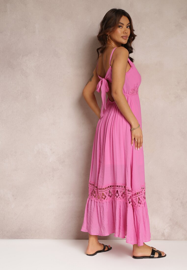 elsa.m by may Rochie Evazată Fuchsia Maxi cu Volănaș și Dantelă Luluma