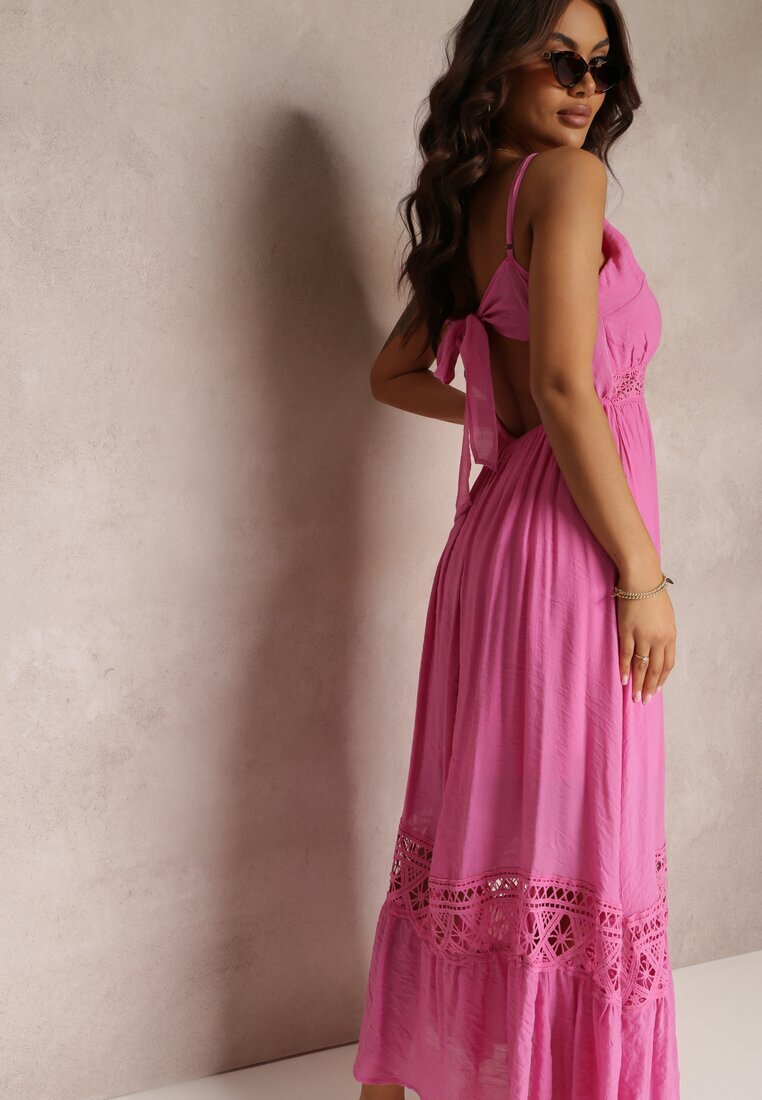 elsa.m by may Rochie Evazată Fuchsia Maxi cu Volănaș și Dantelă Luluma