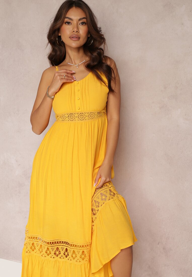 elsa.m by may Rochie Evazată Maxi Galbenă cu Volan și Dantelă Luluma