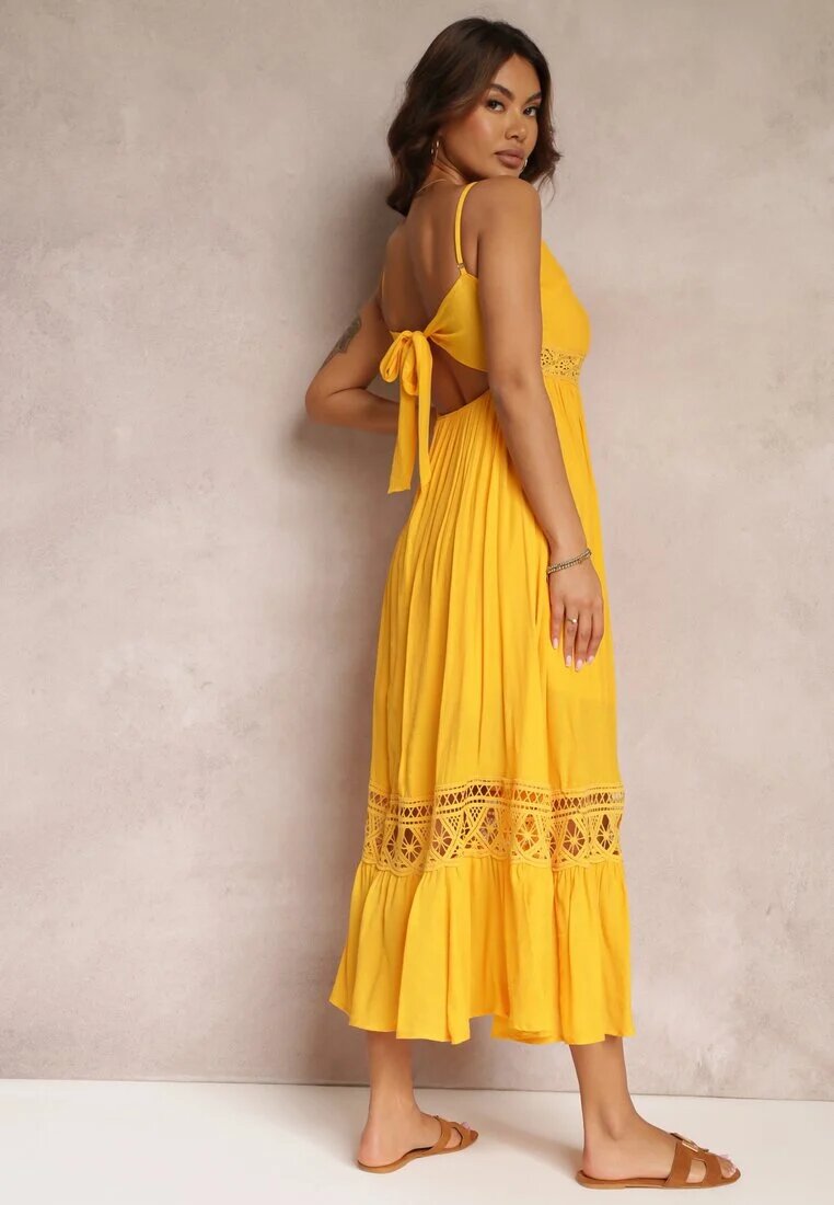 elsa.m by may Rochie Evazată Maxi Galbenă cu Volan și Dantelă Luluma